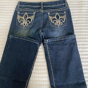 Miss Chic Jeans size 11 Crystal studded fleur de lis pockets